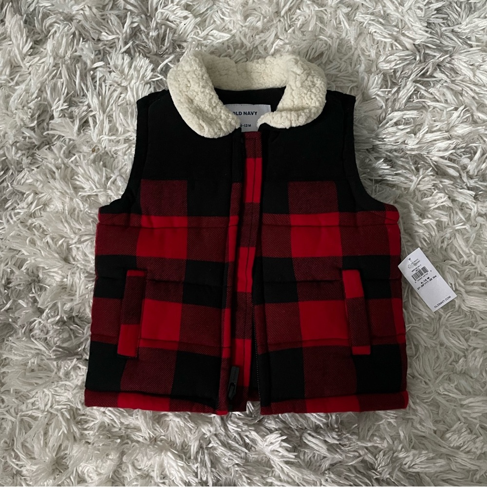 Red and Black plaid vest 6-12M